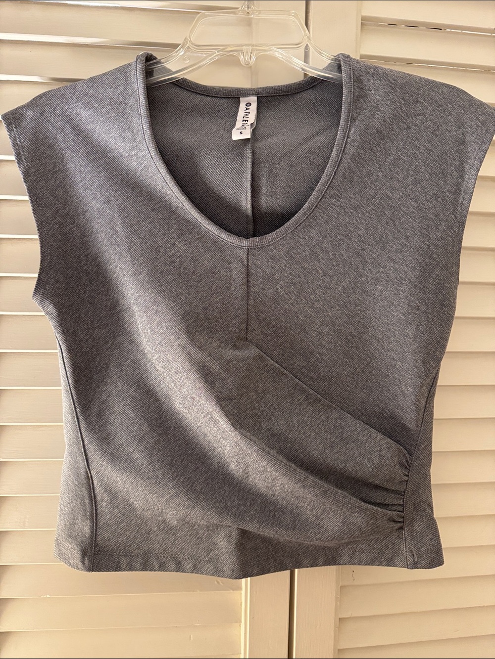 Athleta Heather Gray V-Neck Cap-Sleeve Crop